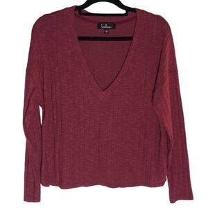 Lulus Deep V-neck Ribbed Sweater Women's Size Small Burgundy Red Knit Top